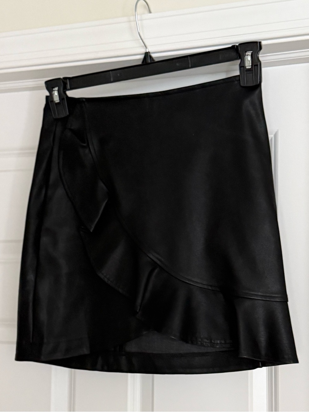 VICI Black Faux Leather Ruffle Mini Skirt